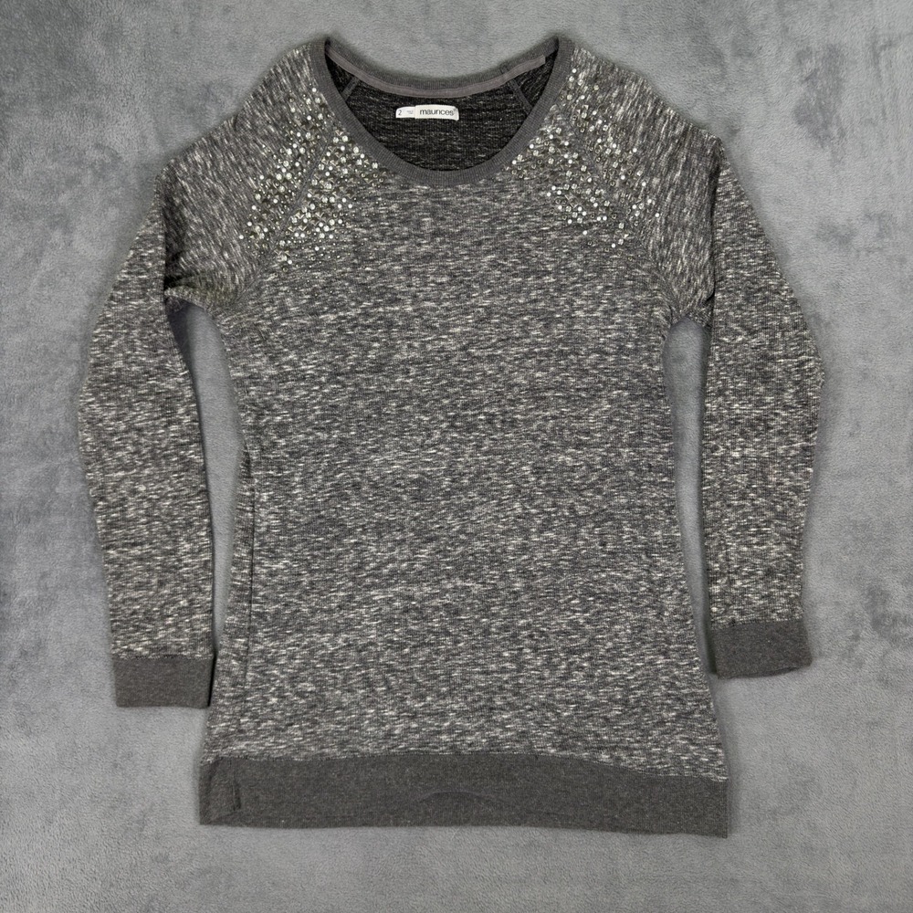 Maurices Sweater Womens 2 Plus Gray Heathered Pullover Long Sleeve Rhinestone